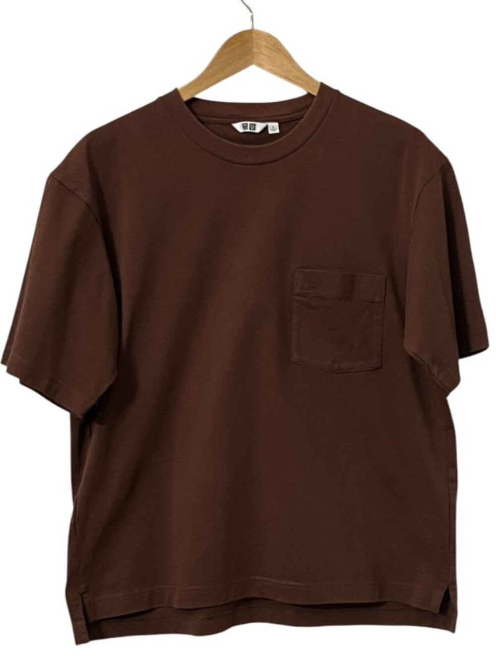Uniqlo U Pocket T Shirt Mens L Brown Heavyweight Cotton Boxy Oversized Crewneck